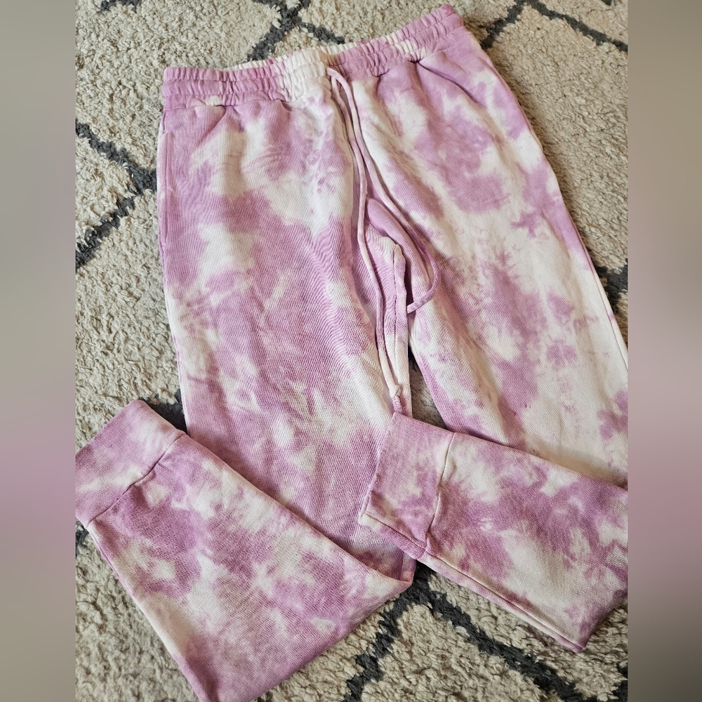 LoveShackFancy Pink & White Tie-Dye Track Pants